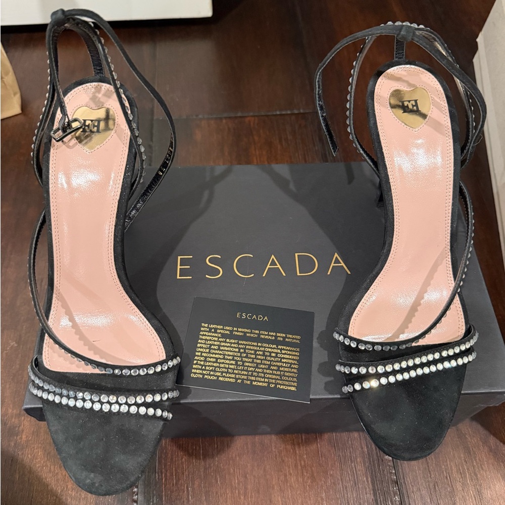 Escada Black Crystal Embellished Heels